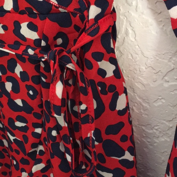 Red Wrap Mini Dress  Red Leopard Print Wrap Dress - Picture 8 of 8